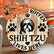 西施标志 - 1 件宠坏的狗家居艺术装饰，乡村农舍花园庭院牌匾，宠物爱好者礼物 7.87 英寸圆圈上下左右不同孔位置随机发货 - 彩色 - 查看 3