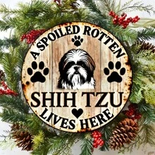 西施标志 - 1 件宠坏的狗家居艺术装饰，乡村农舍花园庭院牌匾，宠物爱好者礼物 7.87 英寸圆圈上下左右不同孔位置随机发货 - 彩色 - 查看 2