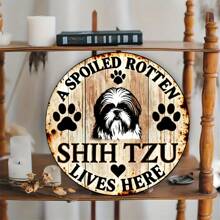 西施标志 - 1 件宠坏的狗家居艺术装饰，乡村农舍花园庭院牌匾，宠物爱好者礼物 7.87 英寸圆圈上下左右不同孔位置随机发货 - 彩色 - 查看 4