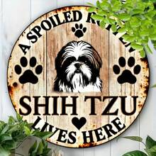 西施标志 - 1 件宠坏的狗家居艺术装饰，乡村农舍花园庭院牌匾，宠物爱好者礼物 7.87 英寸圆圈上下左右不同孔位置随机发货 - 彩色 - 查看 6