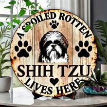 西施标志 - 1 件宠坏的狗家居艺术装饰，乡村农舍花园庭院牌匾，宠物爱好者礼物 7.87 英寸圆圈上下左右不同孔位置随机发货 - 彩色 - 查看 8