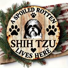 西施标志 - 1 件宠坏的狗家居艺术装饰，乡村农舍花园庭院牌匾，宠物爱好者礼物 7.87 英寸圆圈上下左右不同孔位置随机发货 - 彩色 - 查看 5