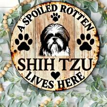 西施标志 - 1 件宠坏的狗家居艺术装饰，乡村农舍花园庭院牌匾，宠物爱好者礼物 7.87 英寸圆圈上下左右不同孔位置随机发货 - 彩色 - 查看 1