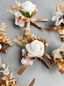 6 bông hoa hồng sâm panh nhân tạo cho chú rể, hoa cài áo, áo nịt ngực, ghim cài áo, bộ đồ cưới, trang trí tiệc, ngày lễ tình nhân - dây đeo cổ - Xem 10