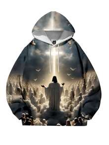 Áo chui đầu in họa tiết thiên thần cỡ lớn cho nam, dây thừng phía trước và phía sau, đồ thể thao - Đồng - Xem 3