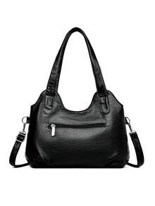 Túi Tote du lịch đa năng đeo vai/đeo chéo thời trang màu trơn dung tích lớn cho nữ - màu đen - Xem 2