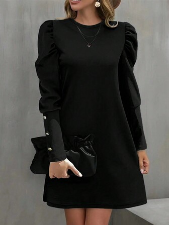 Women Spring/Summer Gigot Sleeve Round Neck Dress
