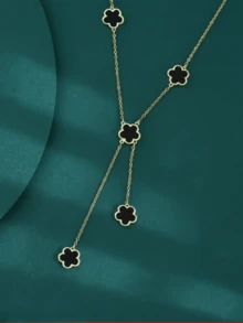 1 件奢华五叶草形状铜项圈项链吊坠，女士婚礼、毕业典礼和约会礼物