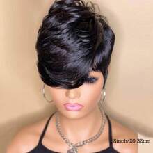 Elegant Pixie Cut Wig For Women Short Layered Style Straight Hair Human Hair Wigs For Women Brazilian Virgin Straight Wigs Rose Net Cap Full Machine Made Wigs Short Wig For Women Pixie Wigs Human Hair Glueless Wig For Daily Wear, Love Gift, Valentine's Day