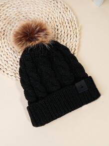 1pc Unisex Ski Hat, Y2K Style Logo Label Knit Cap, Outdoor Windproof Casual Beanie, Warm Winter Hat Suitable For Commuting