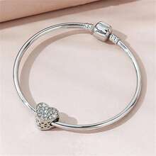 1 chiếc vòng tay đơn giản và đa năng đính hạt pha lê hình trái tim - Bạc - Xem 1