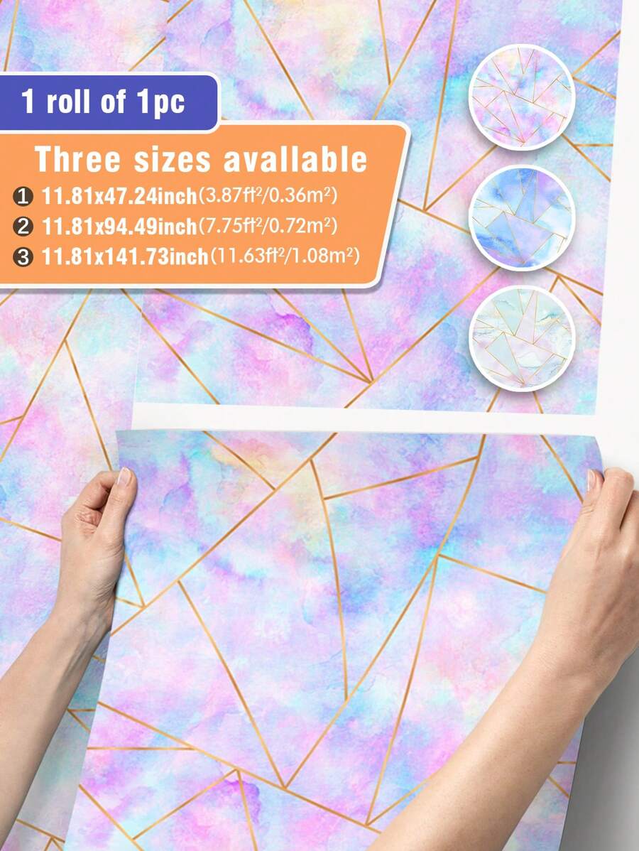 1 卷彩色几何简约图案儿童房装饰壁纸，自粘防水自粘贴纸，可撕下并粘贴，适用于儿童房卧室、幼儿园墙壁美化柜台家具改造翻新，三种尺寸可选：11.81 * 47.24、11.81 * 94.49、11.81 * 141.73 英寸 - 彩色 - 查看 1