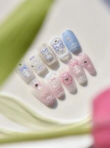 1片 5D亮面貝殼雷射粉色聖誕樹、聖誕花環、雪花、星星美甲貼紙 - 彩色 - 查看 6