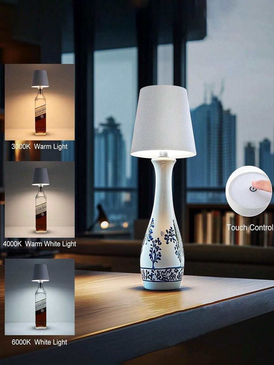 1pc Rechargeable Bottle Stopper Lamp, 3-Color Temperature & Dimmable, Touch Control, Suitable For Home, Restaurant, Bar, Tabletop Decor - Friend - View 1