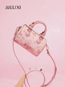 AILUXI 原创设计师可爱卡通几何图案手提包，轻质纯色波士顿包，带有蝴蝶、糖果、星星和花朵印花，时尚年轻女性单肩包，适合日常装扮、派对和旅行 6923 - 彩色 - 查看 6