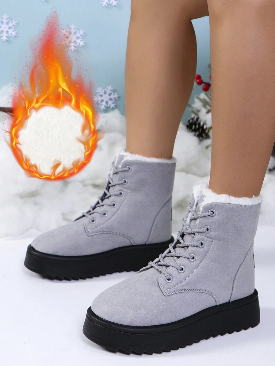Giày bốt đi tuyết nhẹ dành cho nữ, lót giữ nhiệt, bốt cổ thấp ấm áp, mũi tròn đế bằng, cỡ lớn, tiện dụng, cổ cao, gót phẳng, bốt thời trang thường ngày cho người trung niên, cỡ 35-44