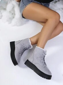 Giày bốt đi tuyết nhẹ dành cho nữ, lót giữ nhiệt, bốt cổ thấp ấm áp, mũi tròn đế bằng, cỡ lớn, tiện dụng, cổ cao, gót phẳng, bốt thời trang thường ngày cho người trung niên, cỡ 35-44 - Xám - Xem 6