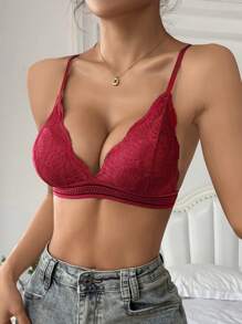 4 piezas Sujetador y bragas con encaje acorazonado inalámbricos, lencería - Multicolor - Ver 3