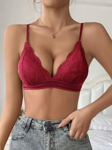 4 piezas Sujetador y bragas con encaje acorazonado inalámbricos, lencería - Multicolor - Ver 5