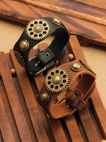 1 Stück Kreatives Steampunk-zahnrad-design Armband Für Männer Und Frauen, Minimalistisches Wellenmuster Paar Armspange, Geburtstagsgeschenk Für Freund Oder Freundin