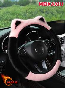 MEIKAXIU 1pc Winter Fluffy Fluffy Soft Cute Panda/Bear/Kitty Ear Car Steering Wheel Cover, 14-15 Inch, Pink/Black/Grey, Car Interior Accessories,Car Acessesories Women - Một cỡ - Xem 3