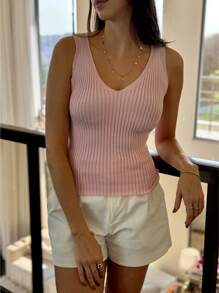 V-NECK TANK TOP KNITTED MODAL SUMMER NEW COLLECTION - Màu Hồng baby - Xem 3
