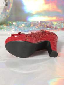 Giày cao gót sườn xám đính ngọc trai và đá giả, đế dày chống thấm nước, giày dự tiệc sang trọng quai đơn cho nữ - Đỏ - Xem 7