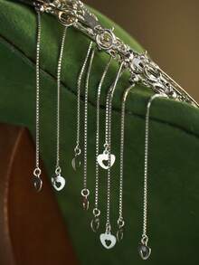 1 件厚款设计师风格锁骨链项链，带空心心形吊坠，925 纯银，适合女性日常通勤佩戴 - 款式1 - 查看 7