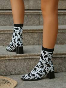 New European & American Fashion Leopard Print Short Mid-Heel Chunky Heel Stylish Versatile Ankle Boots For Women, Plus Size, Winter - Zebra Print - View 4