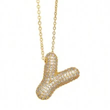 1pc Golden Plated Balloon 26 Alphabet Letter Pendant Necklace For Women Chunky Full Shiny Artificial Zirconia Choker Chains Jewelry - Alphabet Pendant Necklace - View 13
