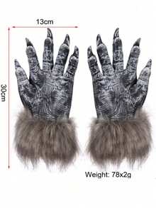 2 件男女通用万圣节狼人手套，恐怖狼毛茸茸服装手套，乳胶狼人爪子 - 多色 - 查看 2