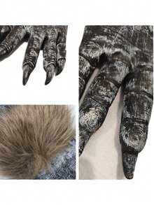 2 件男女通用万圣节狼人手套，恐怖狼毛茸茸服装手套，乳胶狼人爪子 - 多色 - 查看 4