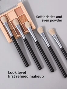 5件套迷你腮红眼影晕染刷多功能便携式软毛化妆刷，适合初学者，化妆刷套装，化妆刷组合，化妆刷套装，全套化妆工具，化妆刷套装，全套化妆工具，化妆刷套装，化妆刷套装，化妆礼盒套装 - 黑色 - 查看 4