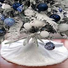 1 件蓬松铝箔印花圣诞树裙、圣诞树装饰围裙、节日居家房间装饰 - 仿兔毛純白 - 查看 6