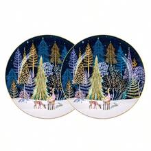 STPGOODS Winter Forest Dessert Plate Set Of 2 Bone China Christmas Plates 7.5" - 1 - View 3