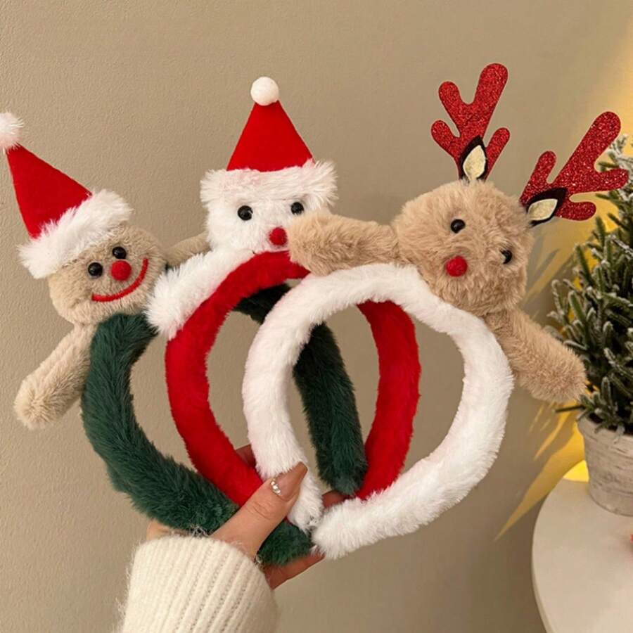 1pc Christmas Santa Claus Plush Headband, Cute Plush Reindeer Headband, Suitable For Holiday Party Christmas Headpiece