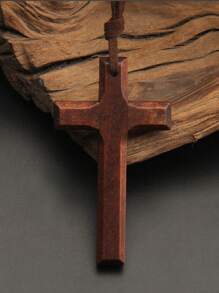 1pc Vintage Wooden Cross Necklace For Men & Women, Suitable For Daily Wear, Parties, Easter, Halloween - Wooden Cross - View 15
