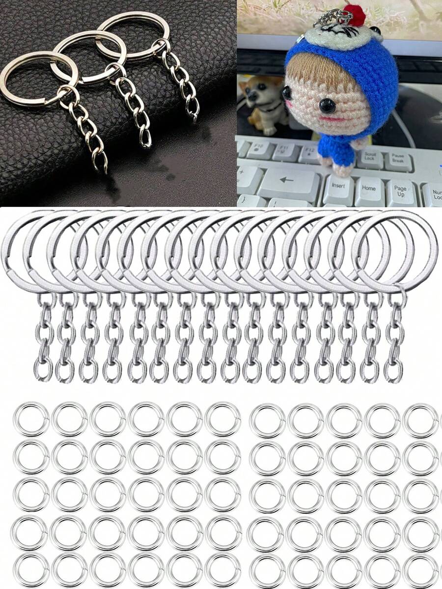 Cute (Large Size) 90pcs Key Rings Including Screw Eye Pins & Jump Rings