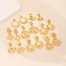 1 对女士不锈钢时尚水滴不对称褶皱耳环，独特金属高端耳环 - TZ188-8耳環 - 查看 3