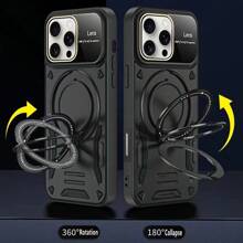 1 PIEZA Funda de teléfono magnética a prueba de golpes con soporte para anillo y ventana de visualización amplia para S24Ultra/S23, cubierta protectora rígida