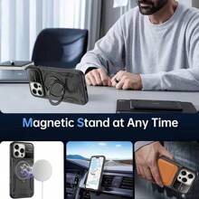 1 PIEZA Funda de teléfono magnética a prueba de golpes con soporte para anillo y ventana de visualización amplia para S24Ultra/S23, cubierta protectora rígida