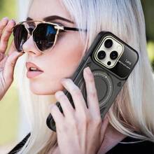 1 PIEZA Funda de teléfono magnética a prueba de golpes con soporte para anillo y ventana de visualización amplia para S24Ultra/S23, cubierta protectora rígida