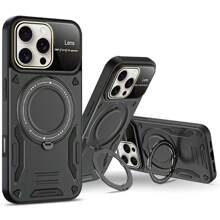 1 PIEZA Funda de teléfono magnética a prueba de golpes con soporte para anillo y ventana de visualización amplia para S24Ultra/S23, cubierta protectora rígida