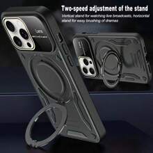 1 PIEZA Funda de teléfono magnética a prueba de golpes con soporte para anillo y ventana de visualización amplia para S24Ultra/S23, cubierta protectora rígida