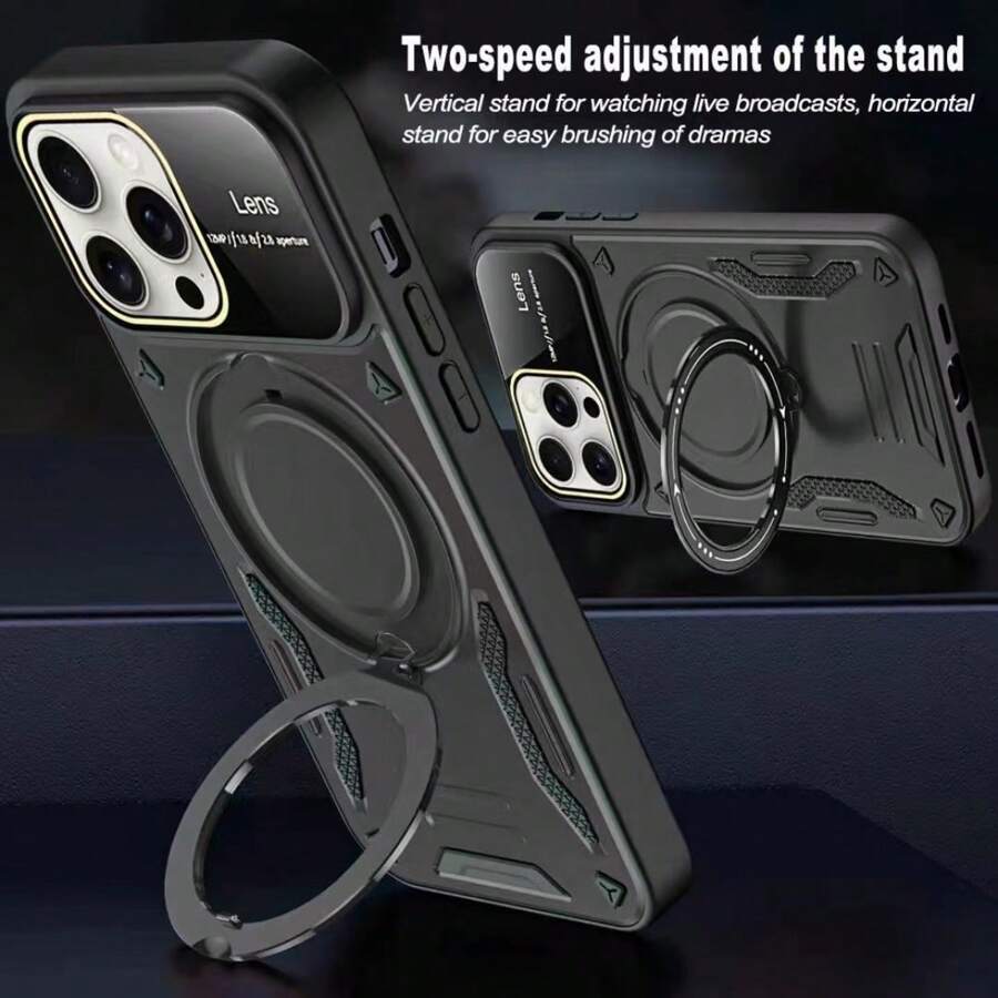 1 PIEZA Funda de teléfono magnética a prueba de golpes con soporte para anillo y ventana de visualización amplia para S24Ultra/S23, cubierta protectora rígida