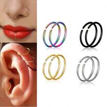 2Pcs 20G Unisex Thin Fake Septum Nose Ring Hoop,18G 16G Fashion G23 Titanium Hypoallergenic Labret Fake Lip Ring ﻿18K Gold Plated Cartilage Earrings Hoop Tragus Daith Helix Rook Conch Earring Women And Men Body Pierecing Jewelry