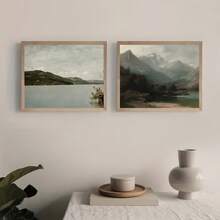 9 件套复古花卉油画风格墙面艺术海报，法式乡村风格风景，花瓶，鸟类，风景墙面装饰，无框，适合客厅