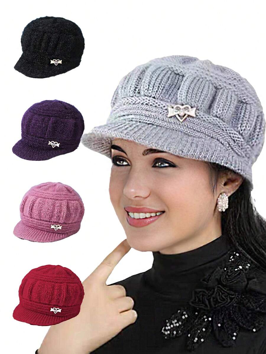 1pc Women's Knitted Hat, Thick With Brim For Winter, Breathable And Warm Knit Cap, Made Of Polyester, Hand Wash Or Dry Clean, Stretchy, Fashion Accessory - Multicolor - View 1