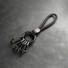 Creative Niche Black Metal Braided Keychain With Multiple Hooks, New Fashion Pants Hanging Accessory, Simple Style Waist Hanging Key Chain For Men Car Accessories Bag Charm Backpack For School Cute Goth Y2k - Swimming Black Bracelet With Round Ring Buckle + 5 Hanging Buckles - View 4