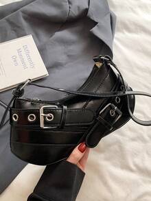 秋冬时尚休闲流行潮流女包新款月牙包腋下单肩包 - 黑色 - 查看 7